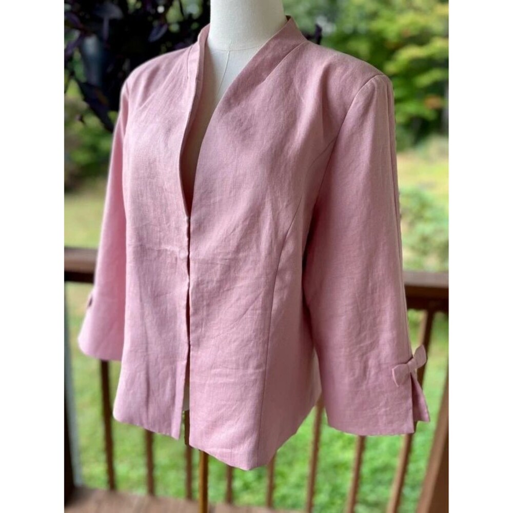 Lintico Pink 100% Linen Bow Cuff Jacket Blazer Large NWT - Picture 6 of 9